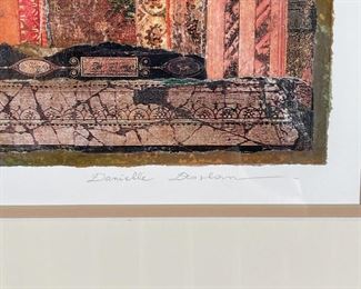 DANIELLE DESPLAN (20th/21st Century) | Print of a mixed media collage depicting a tree seen through an open doorway or window, titled lower left and pencil signed lower right, matted under glass in a nice metal frame, appearing in excellent condition; overall 32 x 39 in. 