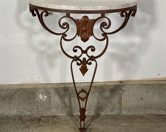 DEMI LUNE SIDE TABLE | Wrought iron frame with a marble top; h. 35 x w. 24 x d. 12 in. (approx.) 