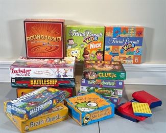 GROUP KID'S BOARD GAMES | Including Battleship, Cranium Conga, Brain Quest, Clue Jr., Twister, Trivial Pursuit, travel games including Hi-Q and Connect 4, etc. 