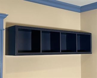 HANGING WALL SHELF | Wall cubby / organizer, with four cubbies/ open shelves; w. 40 x h. 10 x d. 8 in. 