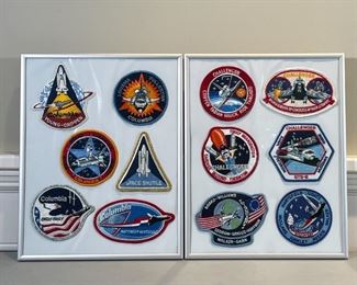 FRAMED NASA PATCHES | NASA space shuttle patches in two frames, including Columbia Challenger, etc.; overall 14-1/2 x 11-1/2 in. (each frame) 