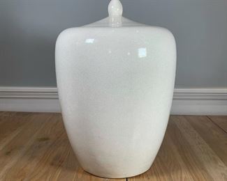 MONUMENTAL COVERED VASE | "Signature of Scandinavia" large covered off-white jar with decorative crazing; h. 22 x dia. 14-1/2 in. 