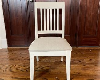 SINGLE WHITE SIDE CHAIR | White painted side chair with a cushioned upholstered seat [fabric with some staining]; h. 35-1/2 x w. 16-1/2 x d. 18-1/2 in. (seat h. approx. 17-1/2 in.) 