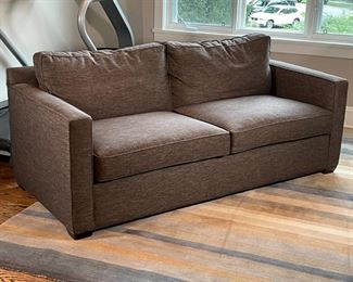 GRAY SOFA | Of nice small size, having two cushions (removable seat and back cushions); h. 34 x w. 77 x d. 36 in. 