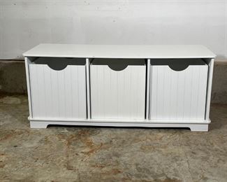 KIDKRAFT CUBBY BENCH | White painted bench with three storage cubbies / pull out bins; h. 16-1/2 x w. 39 x d. 14 in. 