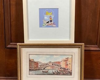 (2pc) WALL ART | Including a child's sand bucket and a print of a Venetian canal scene (9 x 13-1/2 in. overall) 