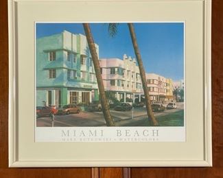 MIAMI POSTER | Mark Rutkowski "Miami Beach" poster from "Watercolors" series in a white frame; 26 x 30 in. (overall) 