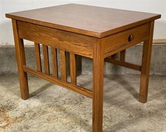 SINGLE DRAWER SIDE TABLE | Wood end table, Mission style, by Work Bench Collection; h. 24 x w. 24 x d. 30 in. 
