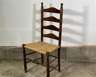 SINGLE LADDER BACK CHAIR | Side chair with a rush seat; h. 41 x w. 20 x d. 16 in. 
