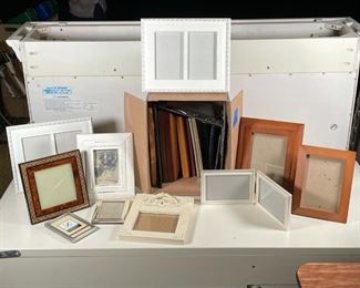 EXTENSIVE COLLECTION PICTURE FRAMES | Including distressed white painted frames, wood, metal, and other photo frames, most with easel backs and of various sizes; ranging from 3-1/2 x 5 in. up to 8 x 10 in. 