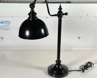 ADJUSTABLE TABLE LAMP | Black painted desk lamp with adjustable head / shade; h. 23-3/4 x w. 15 x d. 6-1/2 in. 