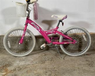 GIANT TAFFY GIRL'S BIKE | Children's bicycle with pink frame and tassells, white front basket and white tires 