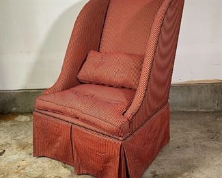 UPHOLSTERED HIGH BACK CHAIR | Upholstered with red stitched pattern fabric; h. 45 x w. 33 x d. 37 in. 