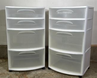 (2pc) STERILITE DRAWERS | Rolling organizers: plastic drawers on casters, each with four drawers; h. 38 x w. 22 x d. 20 in. (each) 