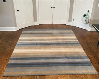 CRATE & BARREL AREA RUG | Barnett carpet with colorful striped pattern; 10 ft. 1 in. x 7 ft. 11 in. 