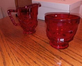 Red glass creamer and sugar, $10 for set
