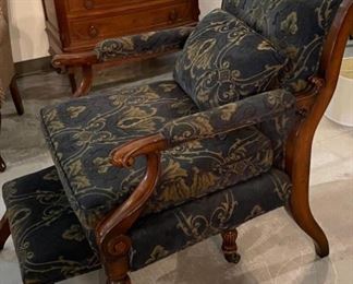 Blue Arm Chair with Ottoman