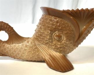 Antique Caramel Glass Fish Vessel
