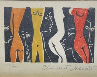Signed Female Nude Limited Edition Woodblock Print
