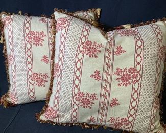 Pair Custom Made Tasseled French Floral Pillows
