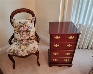 Eastlake occasional chair and file cabinet