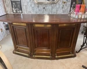 VINTAGE WOOD BAR WITH BRASS TRIM