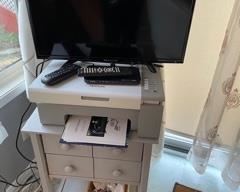 MONITOR, PRINTER AND WOOD CABINET