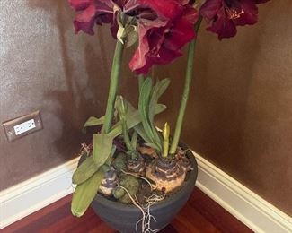 Pair of faux potted floral arrangements