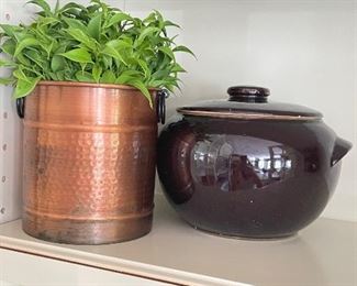 Faux potted plant and crock w/lid