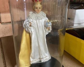Glass Cloche w/ Infant of Prague Jesus figurine