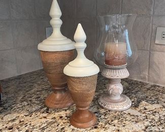 Candlestick w/candle, pair of decorative spires