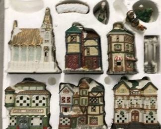 This is one of the fine vintage sets of a Christmas village. Detailed description, in the sale listing. 