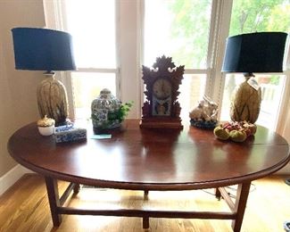 Berhardt Drop leaf console/sofa table, Pair Cyress  Lamps