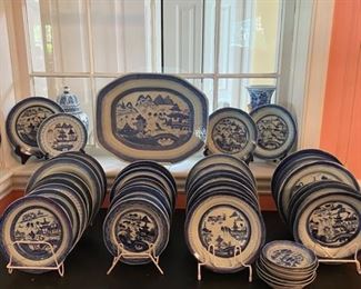 Antique Blue Canton Plates, Platters