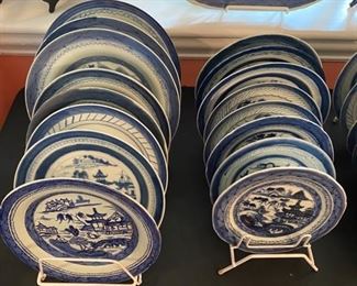 Antique Blue Canton Plates, Platters