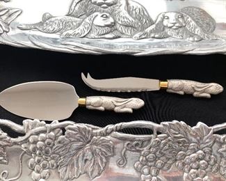 Arther Court pewter serving knives w/box
