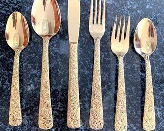 Cellini Romanesque gold plated flatware 6pc setting for 8  w/serving pieces  
