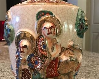 Satsuma Moriage Gold Relief Vase, Immortals - $45
