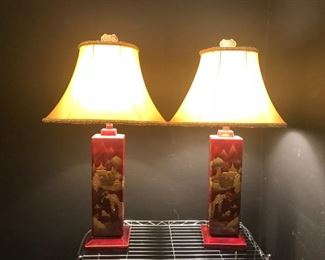 Pair of Occupied Japan w/Abaloney Inlay Table Lamps - $200