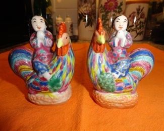 Vintage Chinese Porcelain Roosters and Females - $135