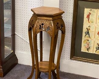 Antique Oak Hexagon Plant Stand - $150