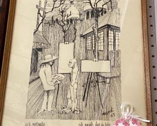 French Duprat, 1963, Pen & Ink Drawing, Paris Montmartre - $125