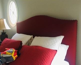 Pottery Barn Queen size bed-platform style -upholstered with mattress set