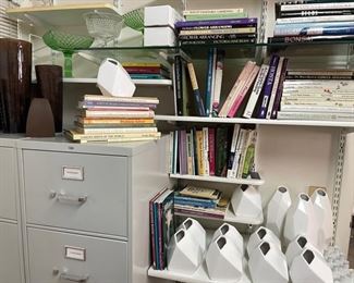 Crate and Barrel vases, Gardening books