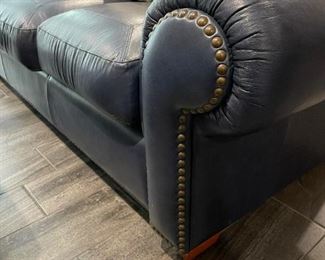 Blue Leather Studded Sofa