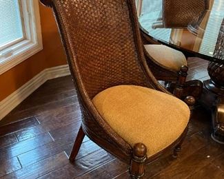 MARGE CARSON Pineapple Base Glass Topped Table with Rattan Chairs Set