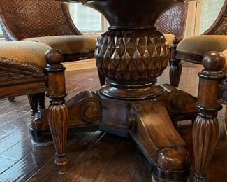 MARGE CARSON Pineapple Base Glass Topped Table with Rattan Chairs Set