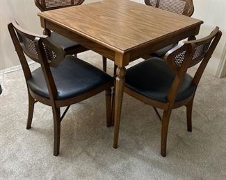 Mid-Century Game Table w/ 4 Wicker Back Chairs.