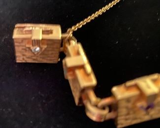 14K Yellow Gold, Diamond, Emerald, Amethyst, Ruby, Blue Sapphire & Citrine Locket Bracelet with Safety Chain. Hidden Clasp on Seven Lockets.