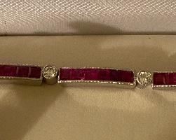 Lady's Platinum, Diamond & Ruby Straight Line Link Bracelet.